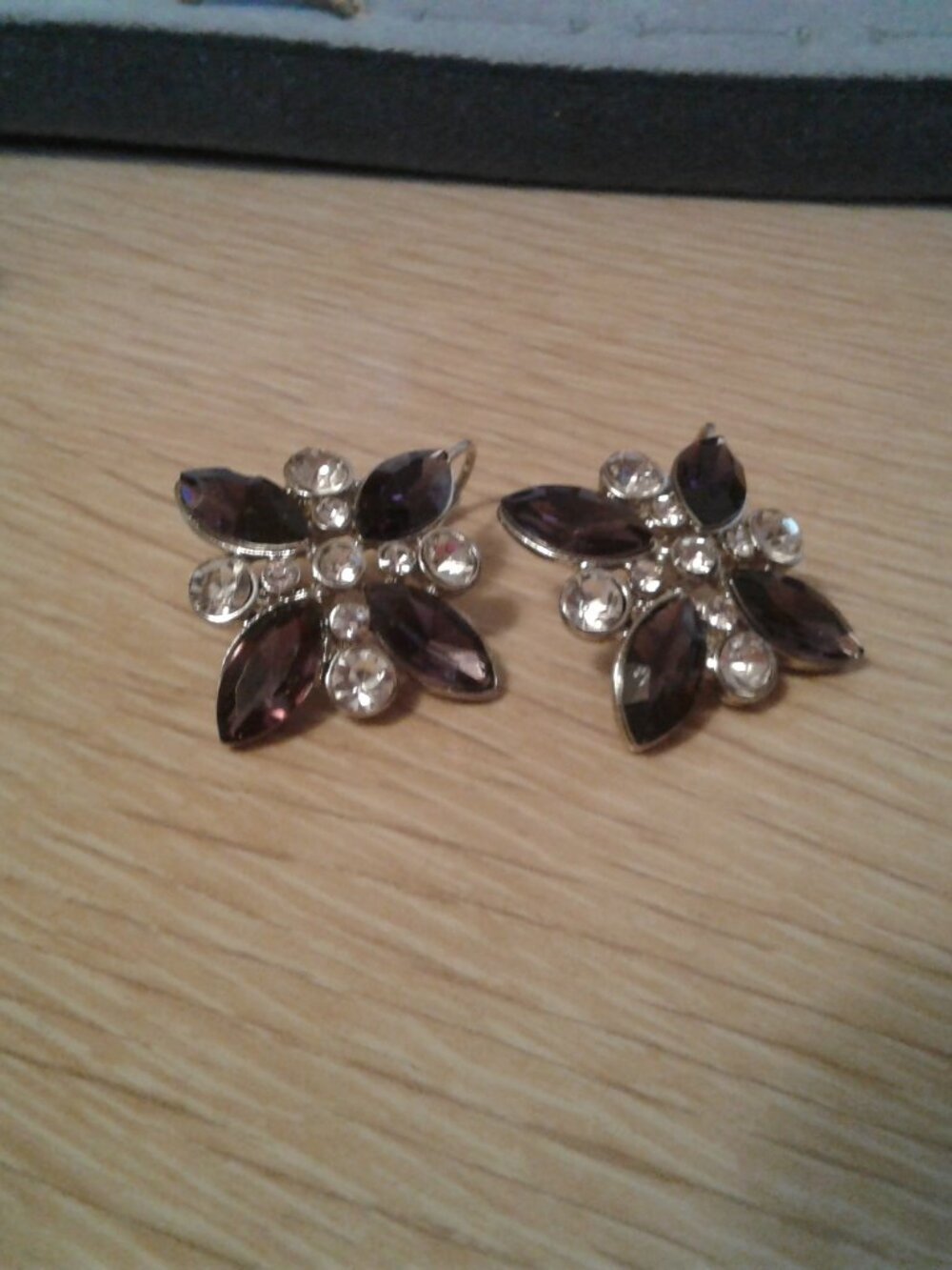 OPC198E Off Park Collection Purple & White Crystal Dangle Earrings 1-1/2" Long